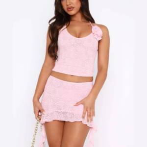 Ladies Lace Splicing Slim Fit Hottie Top + Skirt Set