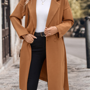 Women's Lace-Up Long Solid Color Tweed Jacket